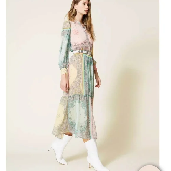 Twinset Milano patchwork paisley bandana print midi dress - Picture 3 of 8